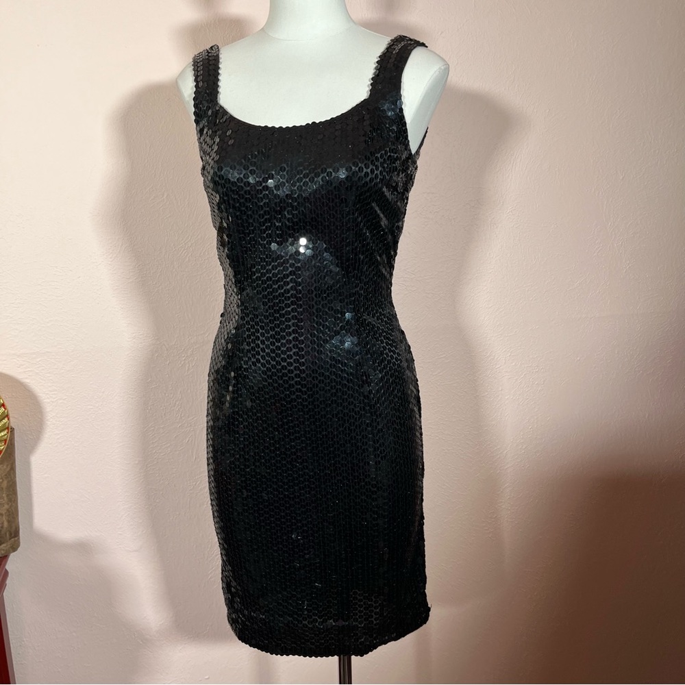 Vintage 1980 90 Nite Line Retro LBD Black sequins Little black dress size 4
